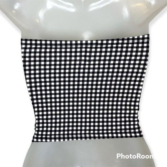 Me to We Black and White Checkered Strapless Crop Top Size Small - Picture 2 of 5